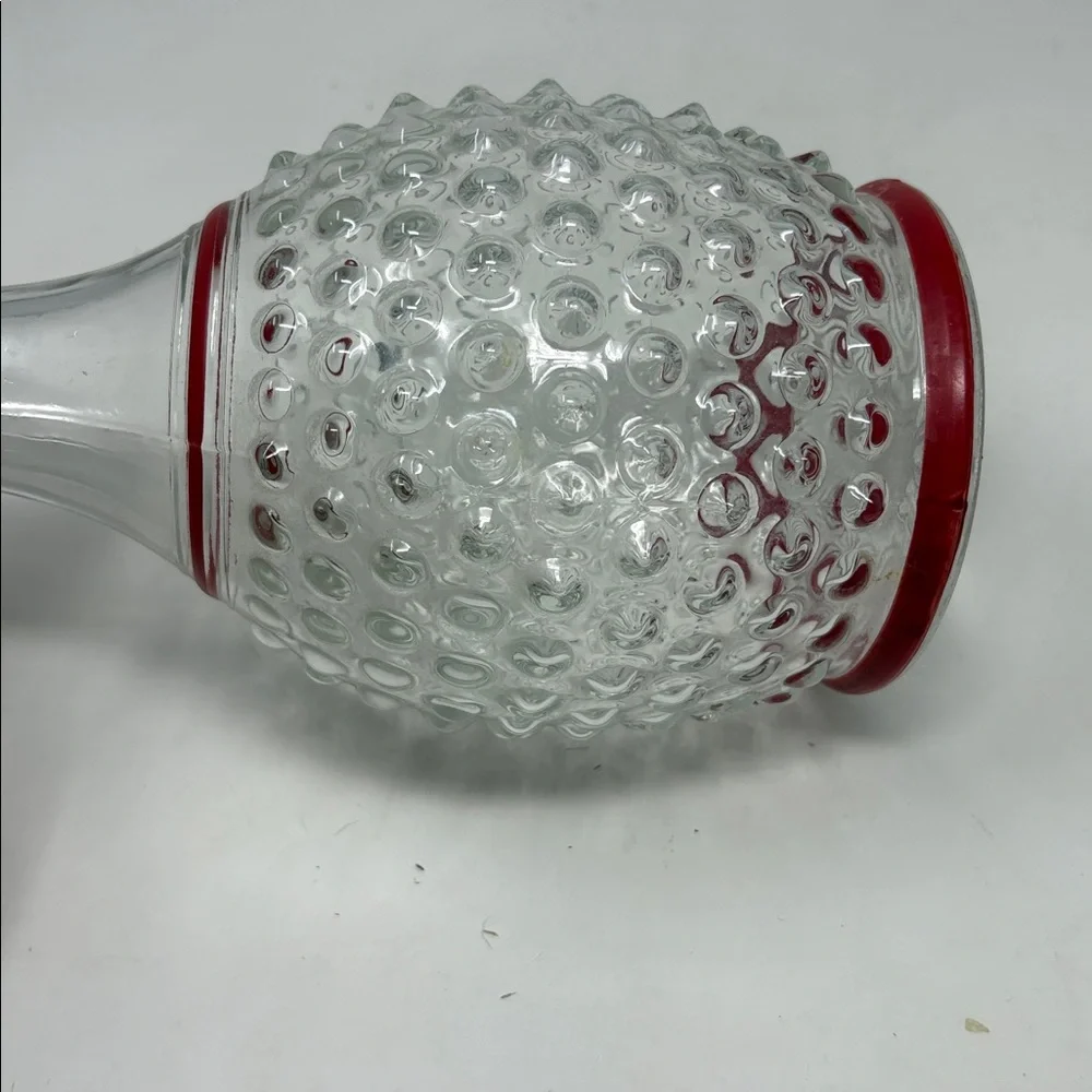 ANCHOR HOCKING Vintage Hobnail Decanter Red Trim With Top